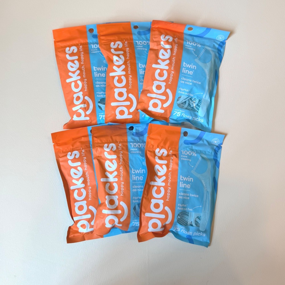 Plackers Twin Line Dental Floss Picks Cool Mint 450 Count Bulk 6 Pack New